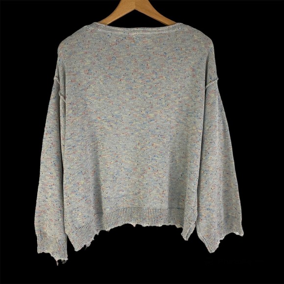 Altar'd State Slouchy Chewed Hem Sweater Women S Gray Rainbow Confetti Boho - Picture 3 of 8